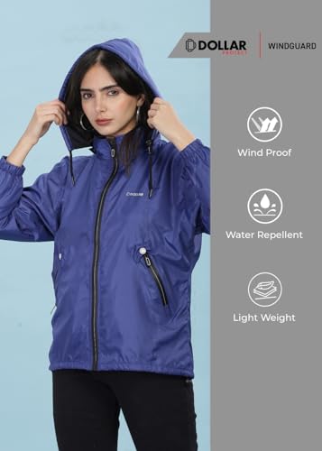 Image of Dollar Women's Polyester Solid Windcheater Jacket With Zipper Pockets and Detachable Hood
