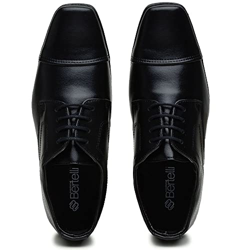 Sapato Social Masculino Bertelli Infantil Elegante e Confortavel Amarração em Cadarço Preto (35)