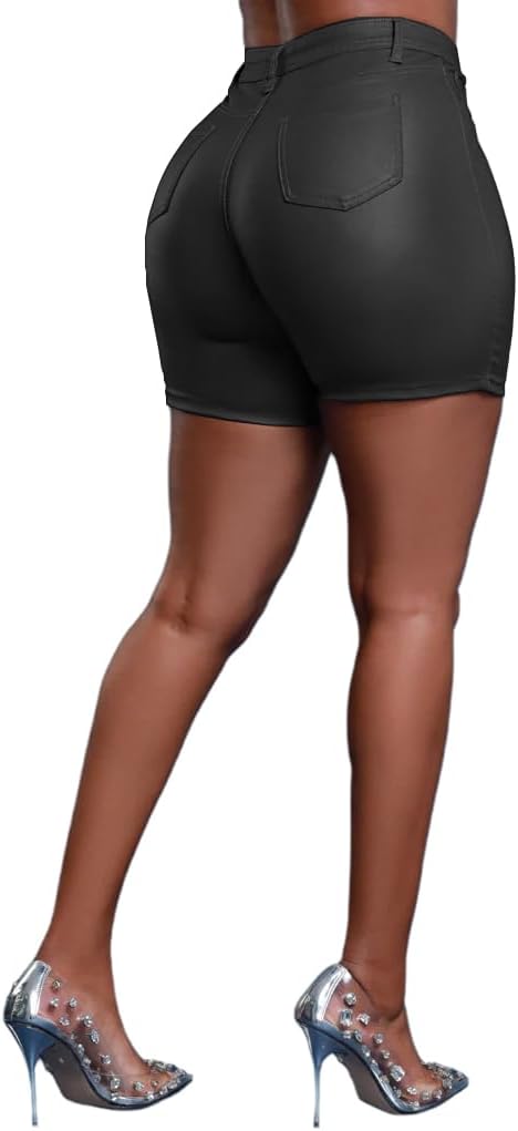 Zebaexf Women Sexy Leather Legging Shorts High Waist Faux Leg Stretchy Shorts PU Leather Pants - Image 6