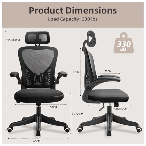 EOXCIIU Silla de Oficina, Silla ErgonóMica de Malla con Soporte Lumbar Y Reposacabezas Ajustable, Cojín de Asiento Generoso, Adecuada para La Oficina Y El Hogar - imagen 2
