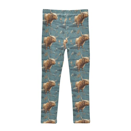 Girls Leggings Highland Cows Flower Soft Toddler Leggings for Girls Kids Pants Size 4T-10T2