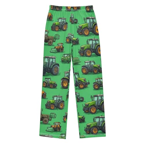 Cute Tractor Green Pattern Pajama Lounge Pants with Pockets Sleepwear Soft Elastic Waist PJ Bottoms 6-14 Years