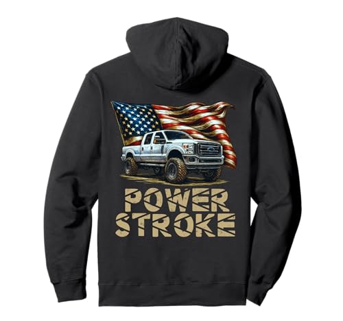 Power Stroke Diesel Truck Graphic for Men Patriotic USA Flag Pullover Hoodie