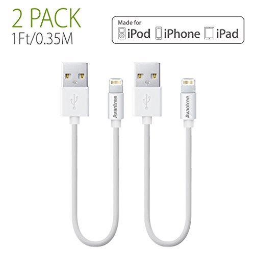 Avantree [Apple MFi Certified] 2 Pack Short Lightning Cable, 1ft for iPhone X