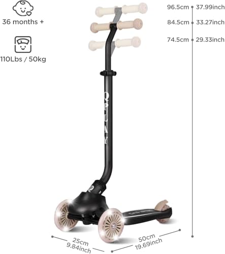 Monopattino Qplay Sema Evo 6 In 1 Con Seduta, Maniglione A Spinta E Luci A Led Su Ruote E Pedana Con Funzionamento A Dinamo, Da 1 A 6 Anni, Portata Massima 50 Kg, Pieghevole (Beige) - 8