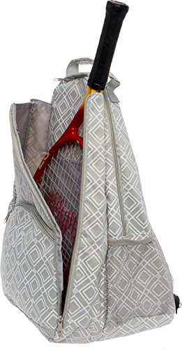 LISH Advantage Tennis Racket Backpack - Women's Geometric Diamond Print Tennis Racquet Holder Bag (Grey)