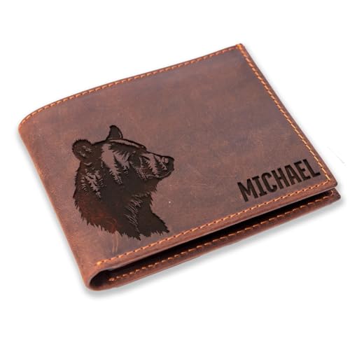 Personalized Christmas Gifts, Wallet For Men, Engraved Name Wallet, Gifts For Dad, Husband, Custom Leather Wallets for Men, Bears Walet