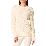 Amazon Essentials Women's 100% Cotton Crewneck Cable Sweater, Ivory, X-Large