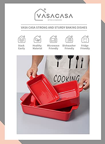 Vasa Casa Casserole Dish Set Of 3 - Ceramic Bakeware Set For Lasagna, Pizza, Pasta And Roast, Baking Dish With Handle, Red #TOP2