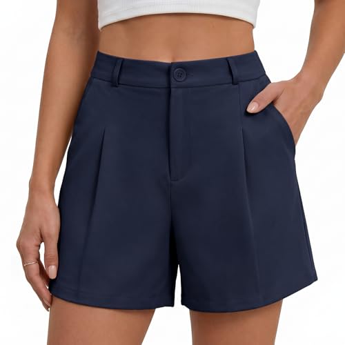 Image of JASGOOD Women's High Waist Shorts Wide Leg Casual Shorts, Navy Blue, M