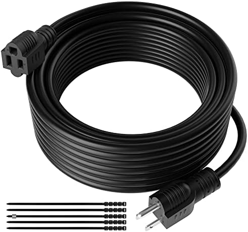 Extension Cord 25 Feet, Power Cord, Male Plug to Female Socket, Short Outlet Saver, 16 AWG Heavy Duty Wire (13A 125V 1625W), ETL Listed, Black Cable with 25 Cable Ties–25 ft