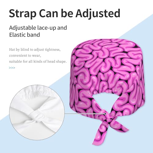 Pink Brains Working Cap with Sweatband for Women Men, Adjustable Cleaning Scrub Cap, Nurse Surgical Caps