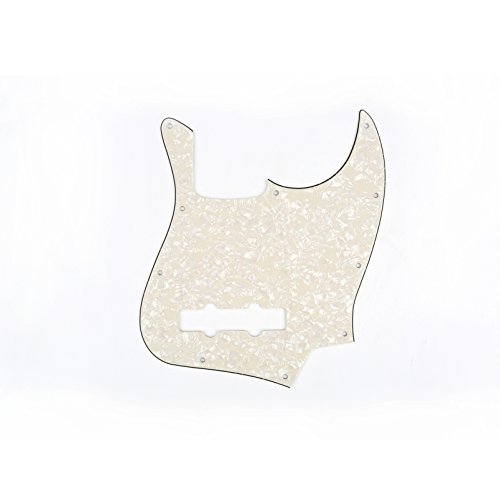 Musiclily 10 Hole J Bass Pickguard for Fender American/Mexican Made Standard Jazz Bass, 4Ply Parchment Pearl