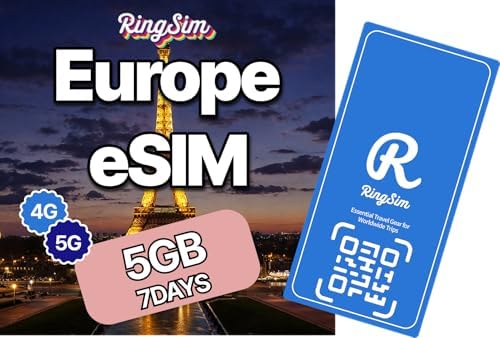 [eSIM] Europe eSIM | 7DAYS 5GB | UK, France, Italy, Spain, Germany | 5G, 4G/LTE, Tethering, Hotspot | SIM with Instant Activation in 10 Minutes | Travel with Ringsim | 7DAYS 5GB