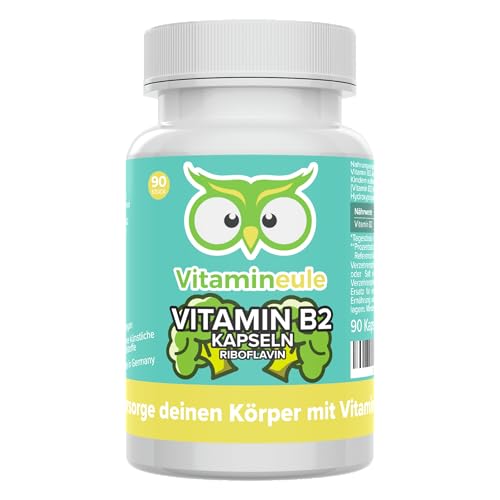 Vitamin B2 Kapseln - hochdosiert 200 mg Riboflavin - bioaktiv & vegan - Produktion in Deutschland - ohne Zusatzstoffe & laborgeprüft - für Erwachsene & Kinder - Kapseln statt Tropfen - Vitamineule