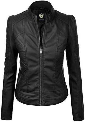 Lock and Love Women's Faux Leather Moto Biker Jacket Coat with Re...