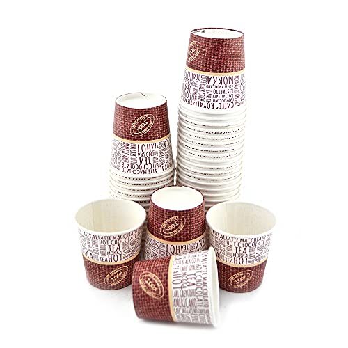 Lot de 50 gobelets en papier blanc décoré de jute (hauteur 6 cm x diamètre 6 cm) de 120 ml (4 oz) pour café et boissons chaudes Cover