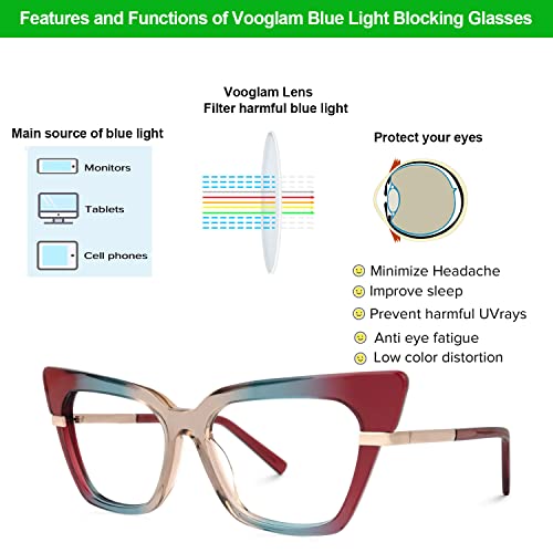 Image of VOOGLAM Cat Eye Blue Light Blocking Glasses for Women Anti UV Eyestrain Eyewear Mariana