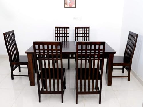 Image of Sheesham Wood Rectangle Dining Table with 6 Chairs | Durable Wooden Multipurpose 6 Seater Dining Table Set Furniture for Living Room, Restaurant, Hotels and Home (Walnut Finish)