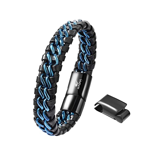 Men's Braided Genuine Leather Link Steel Chain Bracelet2