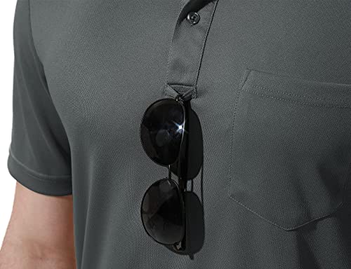Tbmpoy Men's Polo Golf Shirts Short Sleeve Quick Dry Casual Sports Business Shirt With Pocket Dark Grey M #TOP5