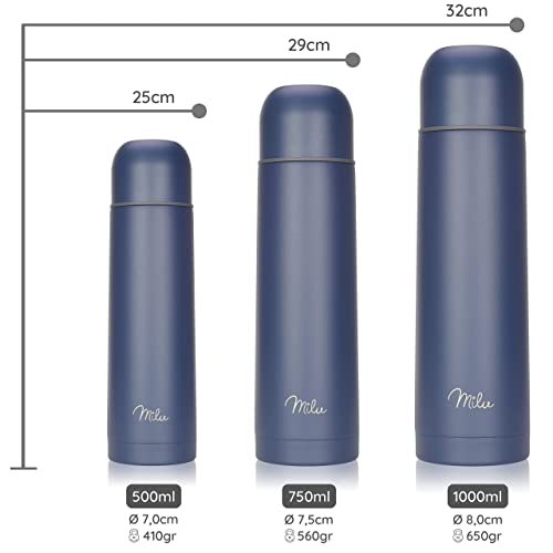 Milu Vacuum Insulated Flask 1L, 750ml, 500ml, Thermo Water Drinking Bottle with Cup for Hot & Cold Drink, Stainless Steel - Image 4