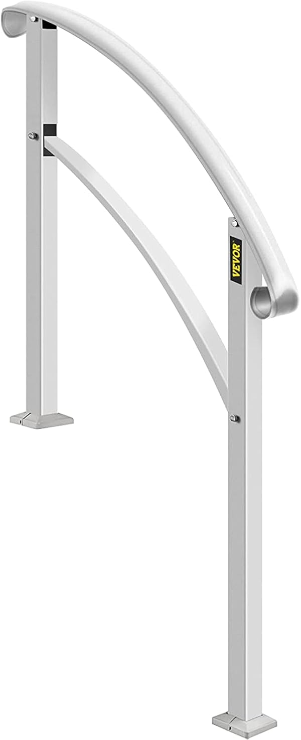 VEVOR Wrought Iron Outdoor Step Handrail, White, Transitional Style, Powder Coated Finish, Fits 1 or 3 Steps, Sturdy & Secure Grab Bar for Family Safety by VEVOR - Image 8