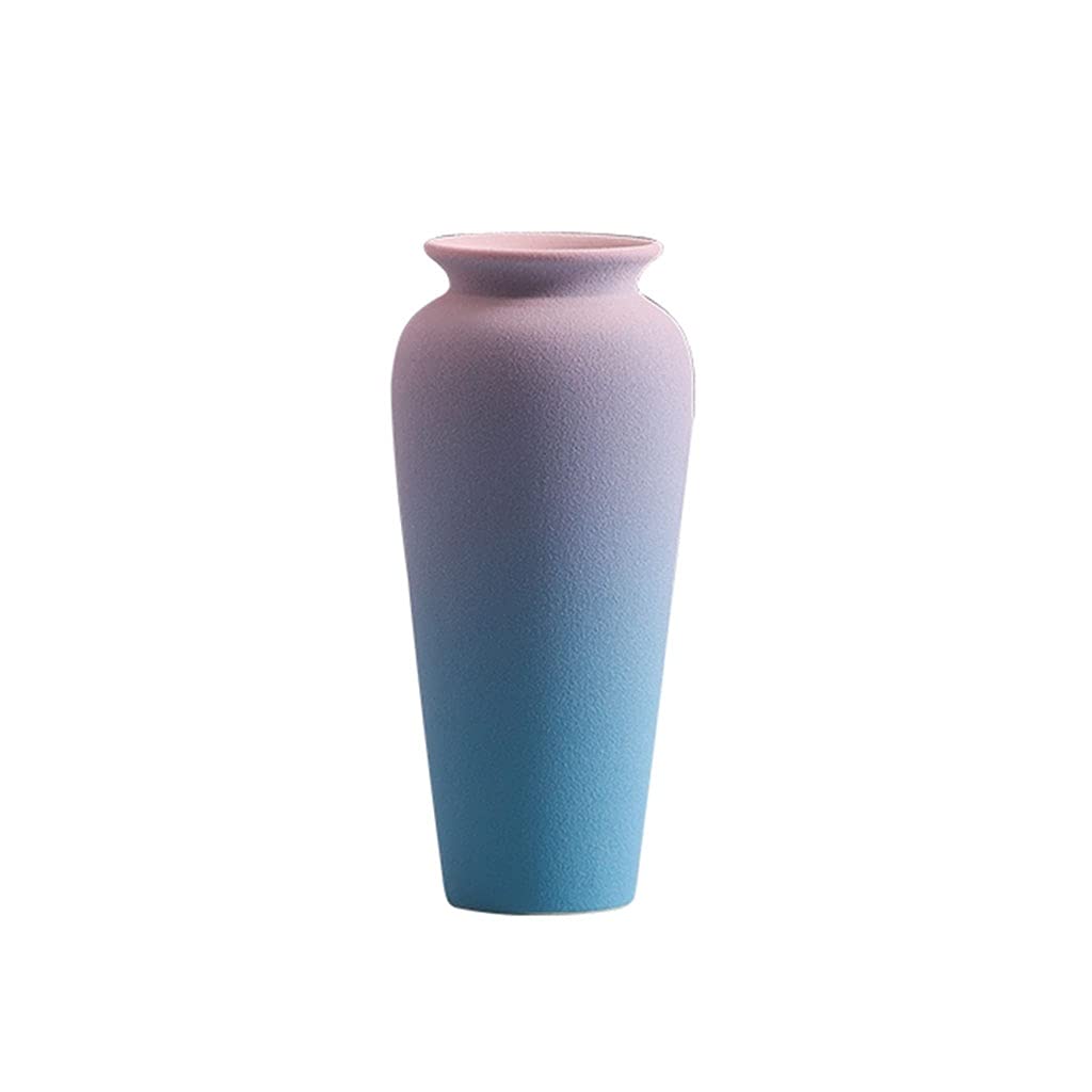 Generic Jarrón, Gradiente Frosted Ceramic Jarrón Mesa de Café de Casa Oficina Ornamento de Escritorio Jarrón de Cuello Estrecho Jarrón de Boca Pequeña/Azul/8 * 6 * 16,5 cm
