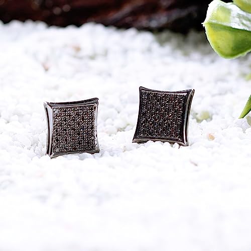 Dazzlingrock Collection Round Black Diamond Micro Pave Dice Shape Unisex Stud Earring (0.23 Ctw, Color Black, Clarity Opaque) In Black Plated 925 Sterling Silver In Screw Back #TOP3