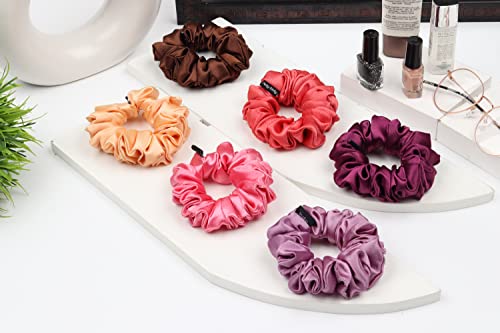Image of Premium Satin Scrunchies for Women | Hair Bands, Ponytail Holders & Rubber Bands | Fluffy, No-Damage Hair Ties | Girls Hair Accessories | Medium Size | Pack of 6