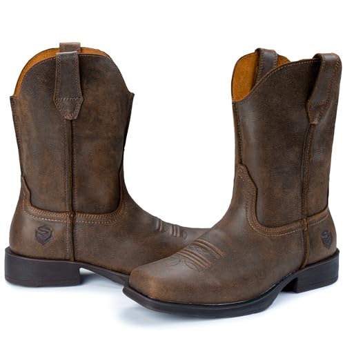 Image of SUREWAY Men's 10 inch Western Cowboy Work Boots for Men Square Toe,Premium Full Grain Leather,GoodyearWelted,Superior Oil /Slip /Water Resistant