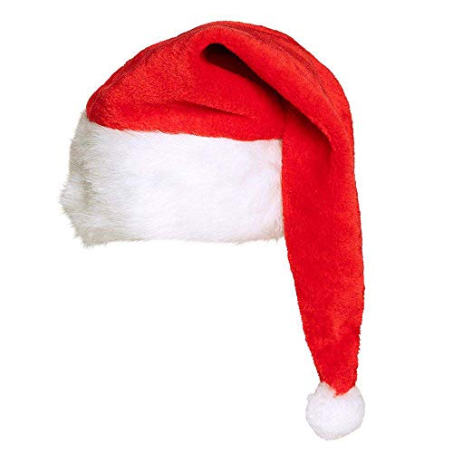Boland 13403 - Bonnet de Père Noël de luxe pour homme et femme en peluche rouge et blanc et pompon blanc, extra long, agréable pour Noël, chapeau de Père Noël, fête à thème, carnaval, décoration de