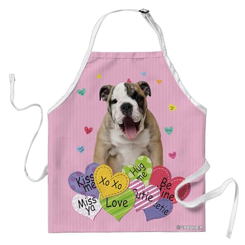 GABSHAIM English Bulldog Dog Chef Apron Pink Heart Valentines Wedding S-4