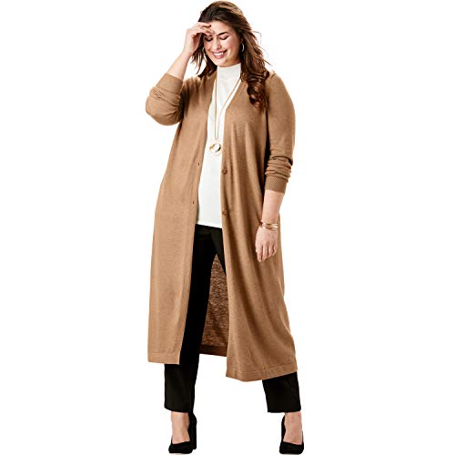 Jessica London Women's Plus Size Fine Gauge Duster Sweater - 18/20, Brown Maple