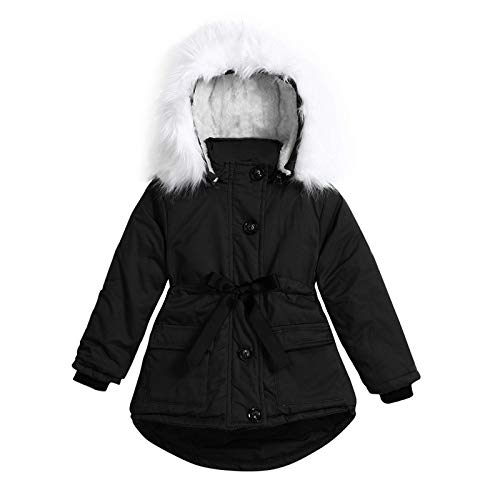 Girls and Toddlers' Winter Long Puffer Jacket Plush Lined Hooded Coat Fashion Windproof Faux Fur Trim Parka Down Jacket