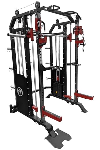 French Fitness FSR50 Dual Cable & Smith Rack Home Gym – All-in-One Gym Machine, Smith Machine, Squat Rack, Functional Trainer, Cable Trainer, Landmine, Dip Bars, Pull-Up Bar