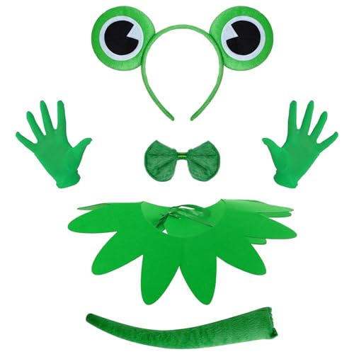 mifengda 5pcs Halloween Frog Costume Women Men Adult Frog Costume Cute Animal Costumes with Headband Glove Bow Tie Collar and Tail for Halloween Cosplay Dress Up Party