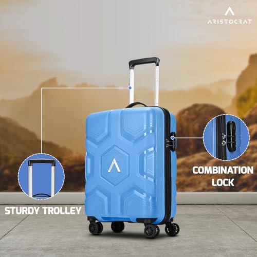 Image of Aristocrat Rock | Cabin Trolley Bag, 55 Cm, Small Hardside Luggage | 4 Wheels, Combination Lock | Polypropylene | Suitcase for Travel | 7 Year International Warranty | Ocean Blue