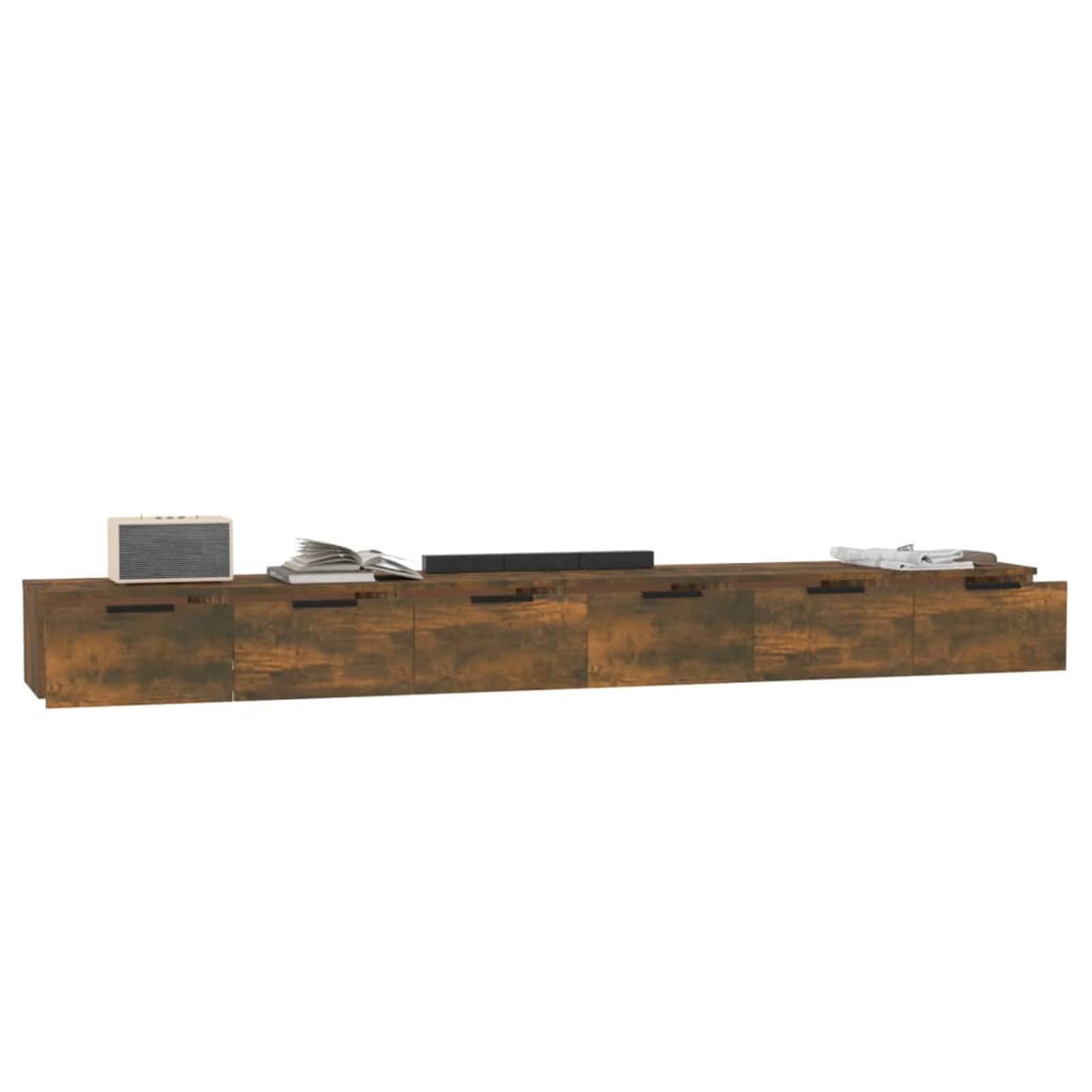 Homgoday Armadietti da parete, 2 pezzi, in legno di rovere fumé, 102 x 30 x 20 cm, pensili da appendere, per cucina e soggiorno, mobili per interni e interni