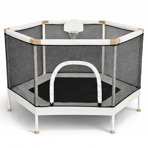 Kids Trampoline with Safety Net and Basketball Hoop