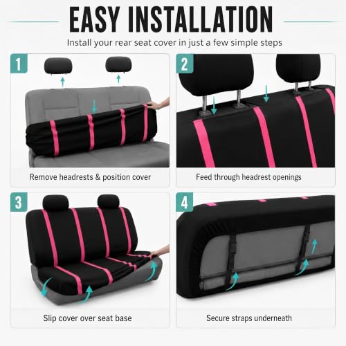 Image of FH Group Car Seat Covers Rear Set Cloth - Car Seat Covers with Removable Headrest,Universal Fit,Automotive SeatCovers,Washable Car SeatCover for SUV,Sedan,Van Pink
