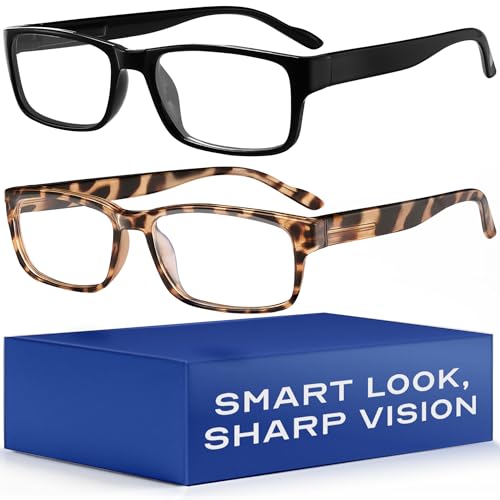 Gaoye 2-Pack of Reading Glasses - Blue-Light Filter, UV Protection - Readers with Rectangle Frames