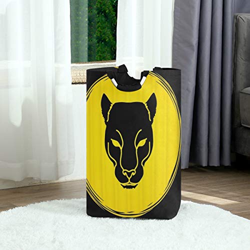 Wäschesack,Schwarzer Pantherkopf-Leoparden-Druck,Großer faltbarer Wäschekorb,zusammenklappbarer Wäschekorb,zusammenklappbarer