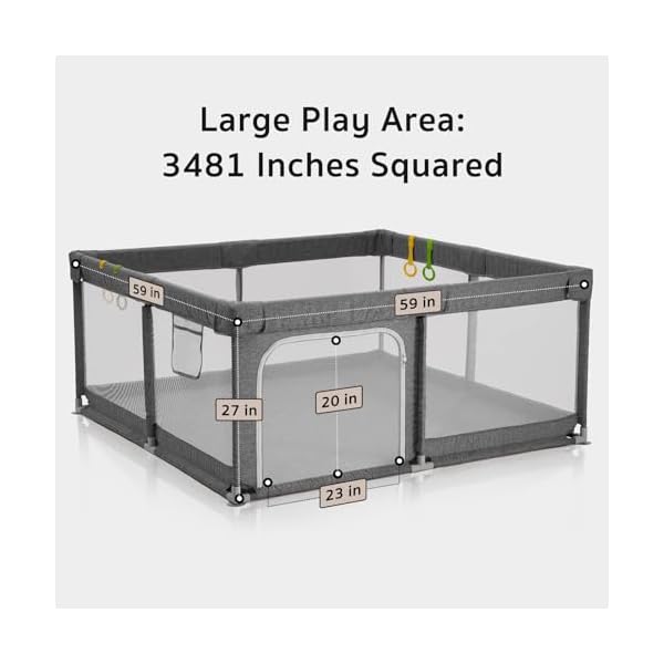 Uanlauo baby playpen sturdy playpen for babies and toddlers safety baby play yards easy assembly large baby playpen for babies anti collision bpa free breathable mesh play pen 59in x 59in gray  urban country home decor
