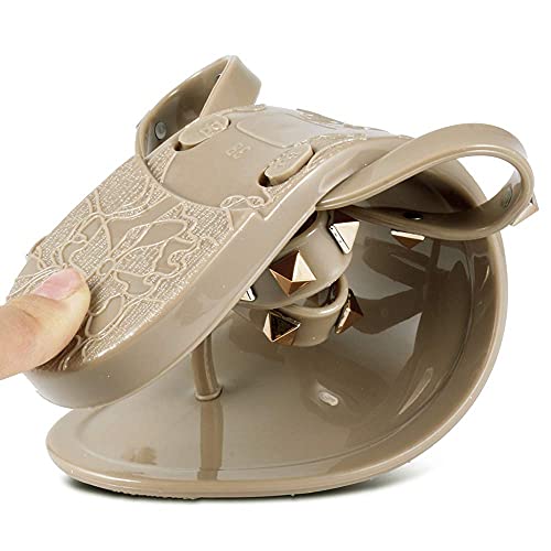 Image of TYFLOVE Women Rivet Flip Flops Studded Jelly Thong Sandals with Bow Summer Bowtie Flat Beach Rain Shoes