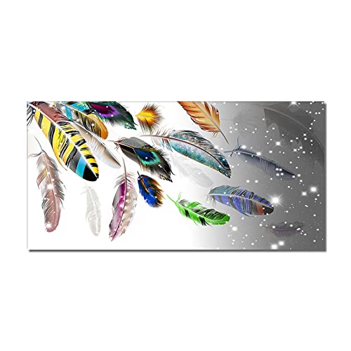 Abstrakte bunte Feder Leinwand Malerei moderne Wandkunst Bild Poster und Drucke für Wohnzimmer Dekoration 90 x 185 cm (35,4 x 72,3 Zoll) ohne Rahmen Cover