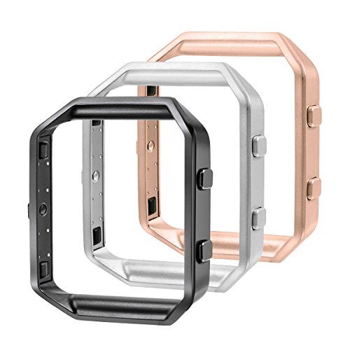bayite Replacement Accessory Steel Frame Compatible Fitbit Blaze Smart Watch Pack of 3, Black, Silver and Rose Gold
