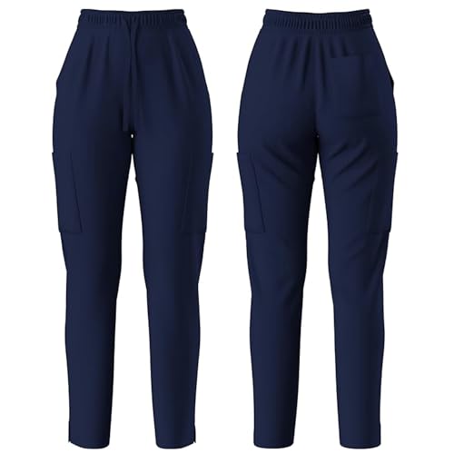 PANDAMED SCRUBS Womens' Medical Scrubs Pants, Stretch Tapered Fit, Elastic Drawstring Waistband, Multiple Pockets,XS-2XL Navy