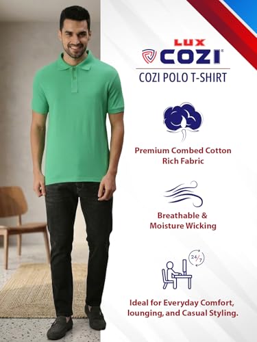 Image of Lux Cozi Men's Cotton Solid Polo Tshirt | Collar Tshirts | Half Sleeves | Stylish & Premium All Day Wear | Pack of 1