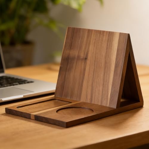 Soporte para libros de madera con espacio para taza y teléfono móvil para dormitorio 3